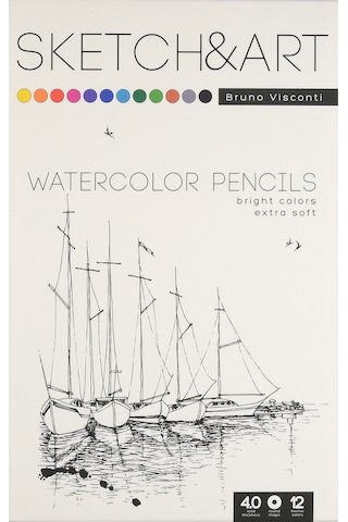 Bruno Visconti "sketch&art" Profesyonel Aquarel Kuru Boya Kalemi. 12 Renk. Metal Kutuda.
