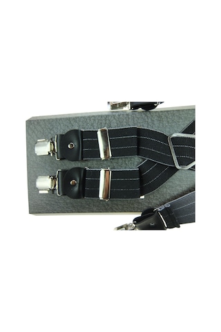 Siyah Ince Çizgili 4 Klipsli Pantolon Askısı