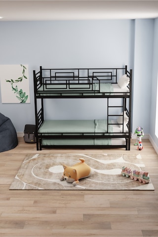 Moblay Defne Yavrulu Genç Çocuk Yatak Odası Metal Ranza Ve Karyola 90x200 Siyah 90 x 200