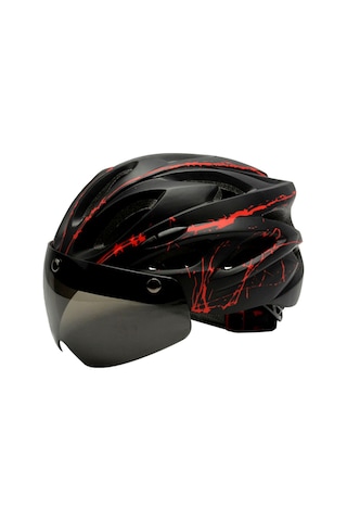 Manyetik Gözlüklü Yetişkin Bisiklet Kaskı Kırmızı - Siyah