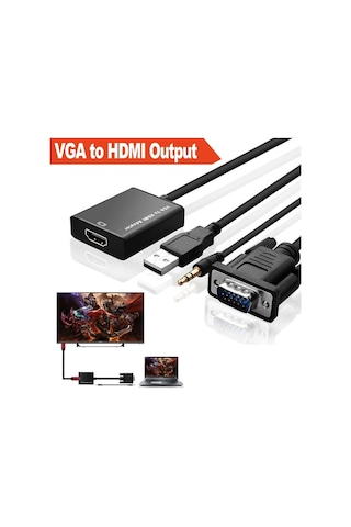 Vga To Hdmi Ses Video Dönüştürücü Çevirici Kablo Converter