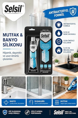 Selsil Antibakteriyel Mutfak Banyo Silikonu Suya Dayanıklı Duşakabin Lavabo Tezgah Silikonu Şeffaf
