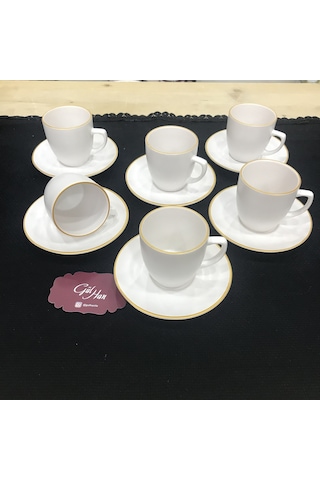Keramika Türk Kahve Fincan Takımı 12 Parça Mat Beyaz El Dekor