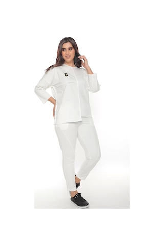 Lady Majestic Cotton 1. Kalite Büyük Beden Özel Tasarım Eşofman Takımı Beyaz