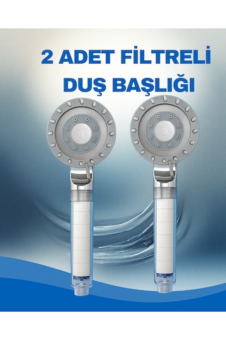 2 Adet Filtreli Duş Başlığı Su Arıtmalı, Klor Ve Kireç Önleyici, Yüksek Basınçlı Krom