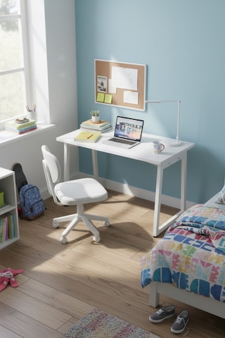 Vilinze Biga Çalışma Ofis Masası Ve Deniz Çalışma Ofis Sandalyesi Set - 60x120 Cm Beyaz