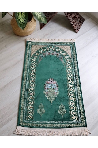 Kadife Astarlı Seccade Ve Kristal Tesbih Özel Kutulu Lüks Hediyelik Çeyizlik Set Yeşil