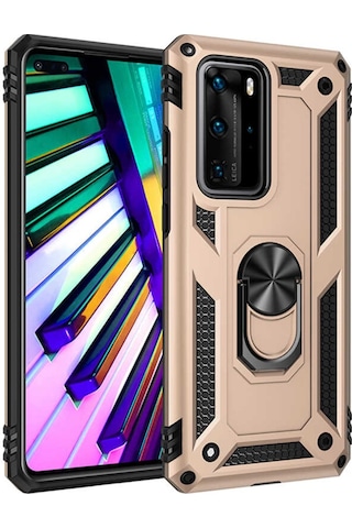 Huawei P40 Pro Kılıf Zore Vega Yüzüklü Standlı Zırh Kılıf