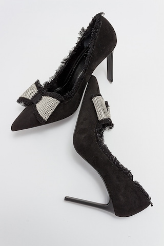 Luvishoes Vegas Siyah Süet Kadın Topuklu Ayakkabı Sıyah Suet