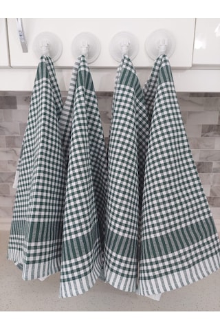 Pamuklu Yeşil Renkli Pöti Kareli 4'lü Kurulama Bezi,peçete