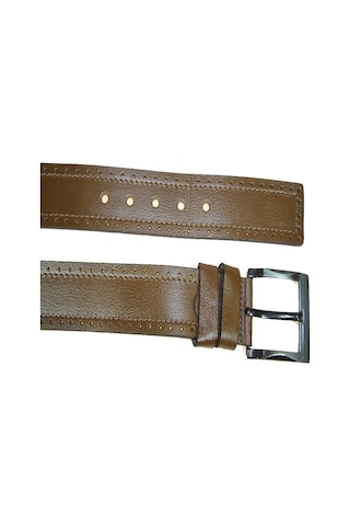 Hakiki Deri Erkek Spor Nakışlı Kot Kemeri 4,5 Cm Taba