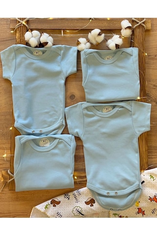 Betül Bebek Kısa Kollu 4'lü Organik Pamuk Çıtçıtlı Bebek Body & Zıbın 4adet Mavi