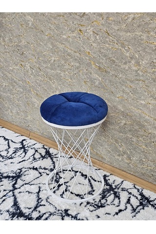 Yuvarlak Beyaz Boyalı Puf Oturak - Bench - Ayak Ucu Oturak - Beya Çok Renki