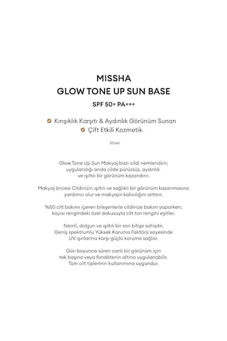 Missha Glow Sun Base Aydınlık ve Işıltılı Görünüm Sunan Nemlendirici Baz SPF50+ 50 ML