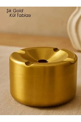 Mucit Home Gold Kapaklı Kokusuz Paslanmaz Metal Küllük Modern Ve Şık Tasarım