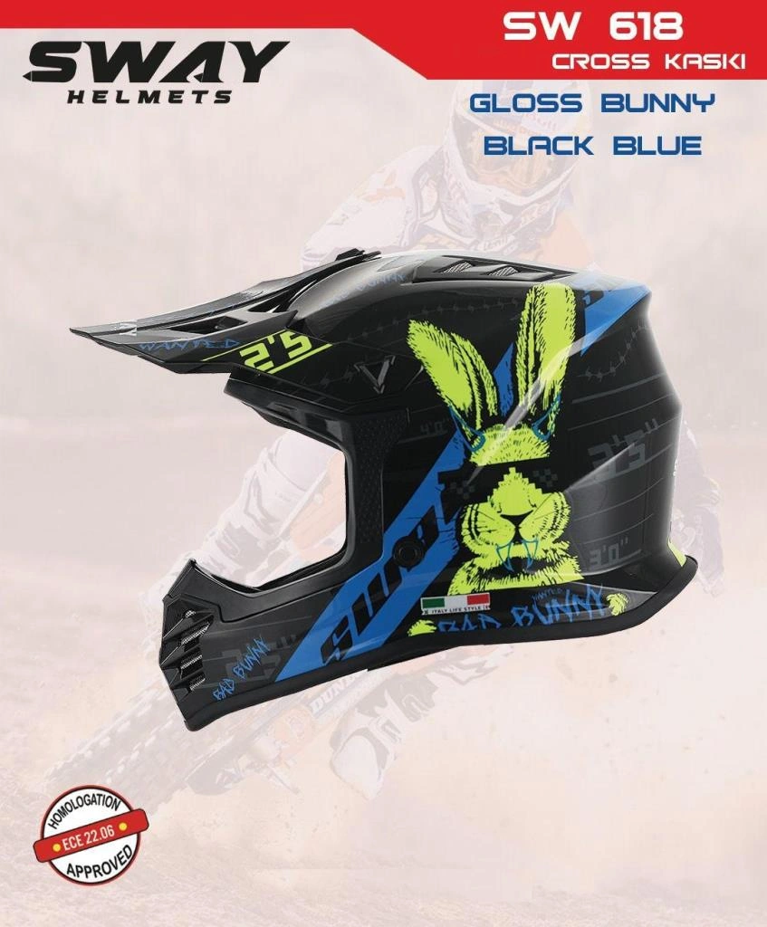 Sway Bunny Full Face Tam Korumalı Kask 51-52cm Siyah - Mavi Siyah - Mavi