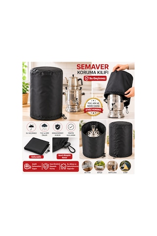Semaver Koruma Kılıfı Su Geçirmez Siyah Dış Mekan Kamp Bahçe Koruyucu Örtü