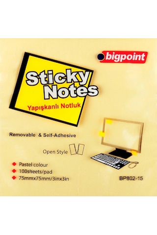 Bigpoint Yapışkanlı Not Kağıdı 75x75mm Sarı X 12 Adet