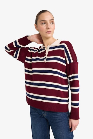 Defacto Oversize Geniş Kalıp Polo Yaka Çizgili Kazak G7178ax25wnbr467 Bordo-br467
