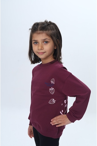 Kız Çocuk Relax Fit Bisiklet Yaka Düşük Omuz Baskılı Sweatshirt Mor