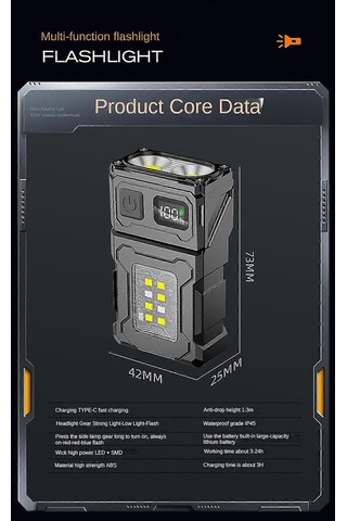 Dc08 Şarj Edilebilir Led Çalışma Lambası, 800 Lm, 90 Döndürülebilir, Manyetik Taban, Ipx5 Su Geçirmez, Taşınabilir Çok Fonksiyonlu Lamba