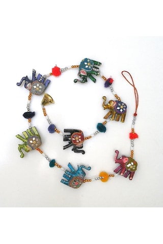 Dekoratif Asmalı Yedili Rengarenk Bereket Filleri Kapı Zilli Kapı Önü Aksesuar Duvar Dekoru Ev Dekorasyon