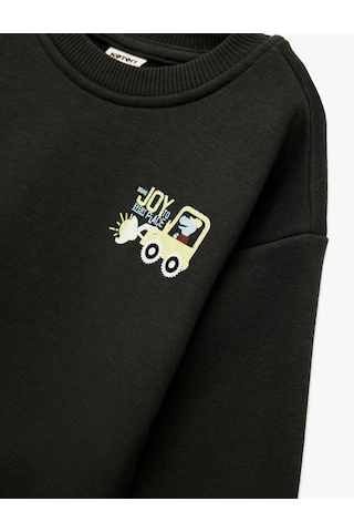 Koton Uzun Kollu Bisiklet Yaka Baskılı Sweatshirt Antrasit 6wmb10266tk Antrasit
