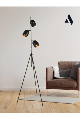 Horion Tripod Lambader 3 Başlıklı, Ayarlanabilir, Metal Gövde Siyah, Beyaz, Eskitme Gold Siyah