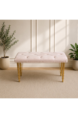 90cm Yeni Nesil Metal Gold Ayaklı Çok Amaçlı Puf Bench Krem