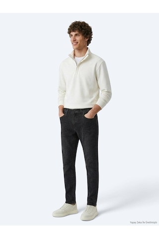 Kip Koyu Gri Düz Slim Fit Denim Pamuk Karışımlı Pantolon