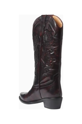 Sam Edelman Rue Bordo Deri Nakış Detaylı Sivri Burun Alçak Topuklu Western Kadın Bot