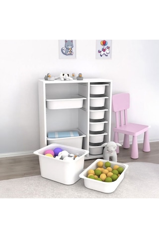 Pratico 10 Sepetli Çok Amaçlı Oyuncak Dolabı - Beyaz - 83x30x45,5 Cm Beyaz