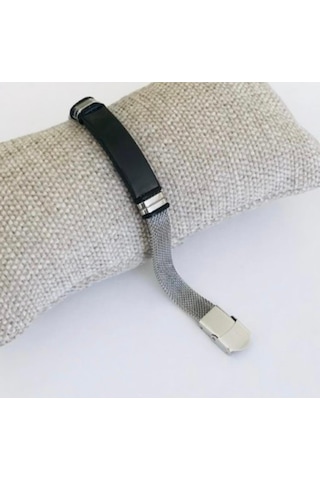 Silver-siyah Hasır Hafif Kordonlu Çelik Bileklik 22 Cm Gümüş - Siyah