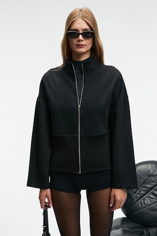 VIVETY Kadın Dik Yakalı Metal Fermuarlı Korse Görünümlü Bele Oturan Regular Siyah Ceket