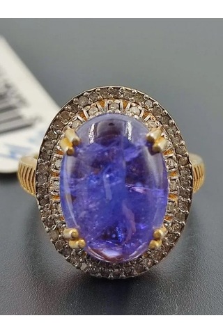 925 Gümüş Tanzanit Ve Elmaslı Yüzük 300 Altın