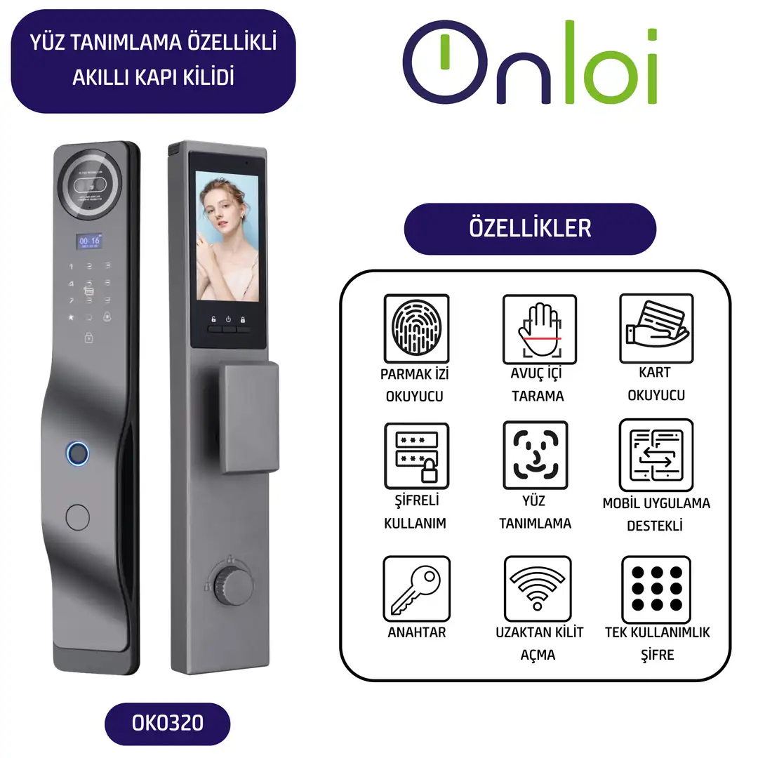 Onloi Yüz Tanımlama Özellikli Akıllı Kapı Kilidi Ok0320-y .
