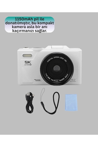 Kompakt Dijital Fotoğraf Makinesi Beyaz 18x Dijital Zoom Destekli Çok Renkli