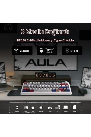 F75 Mekanik Rgb Tkl Graywood V4 Switch Kablosuz Makrolu Hot Swap Türkçe Q Klavye Comic