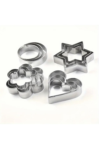 12 Parça Metal Kurabiye Kalıbı Gümüş Gri
