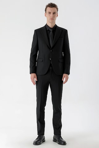 Morven Erkek Basic Düz Slim Fit Takım Elbise Gömlek + Kravat -  Siyah