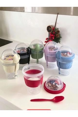 Leony 2 Adet Kapaklı Kaşıklı Yemek Yoğurt Müsli Kabı