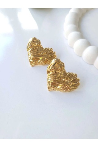 Çelik Gold Fashion Kalp Kadın Küpe Sevgililer Günü Hediyesi Altın