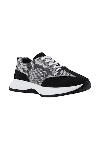 Albishoes Albini Kadın Baskılı Hakiki Deri Ve Süet Günlük Spor Ayakkabı Siyah