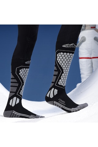 Butu Golovejoy Dwz04 1 Çift Spor Kompresyon Çorapları Kış Sıcak Yüksek Tüp Kayak Baldır Çorapları Siyah+gri Siyah - Gri
