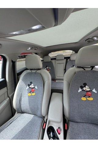 Terletmez Keten Mickey Mouse Oto Koltuk Minderi 7 Parça - Desenli Cepli Mickey Mouse Seti