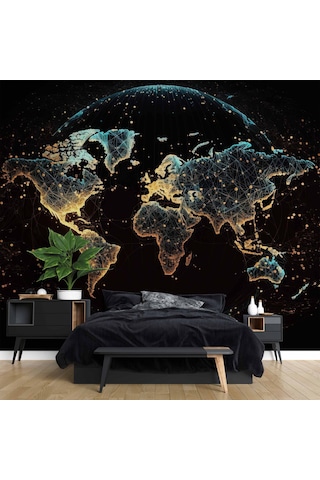 Gece Uydudan Dünya Manzarası Duvar Kağıdı Baskı 1 M²