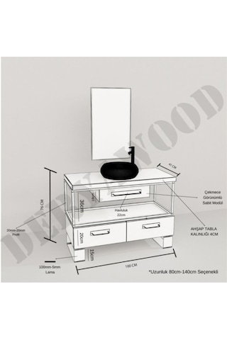 Deryawood  Vento Banyo Dolabı 40*100*76 Açık Ceviz Çok Renkli