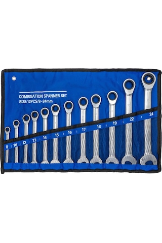 6193 Cırcır Kombine Anahtar Takımı 8-24mm 12 Parça Bez Çantalı