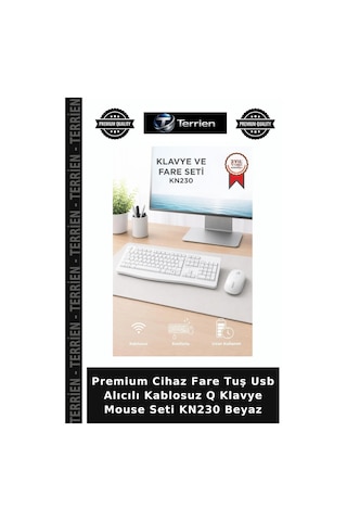 Premium Cihaz Fare Tuş Usb Alıcılı Kablosuz Q Klavye Mouse Seti Kn230 Beyaz Diğer