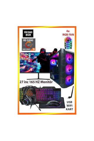 Comloji CMLJ27 R5-5500 16 GB 512 GB SSD RX580 27" Free Dos Masaüstü Oyuncu Bilgisayarı